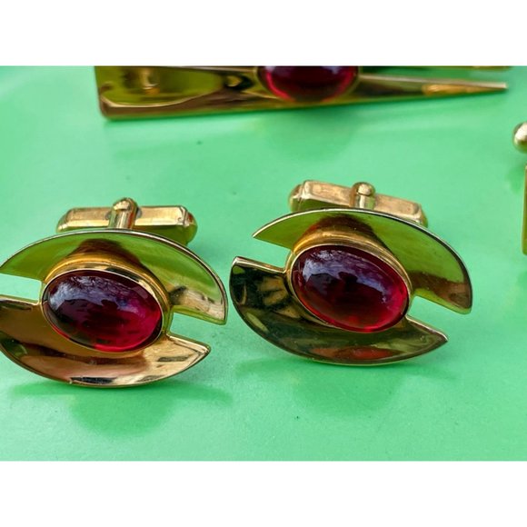 Vintage Lot 1960s Cufflinks Red/Green Lucite Tie Clip - Picture 12 of 13